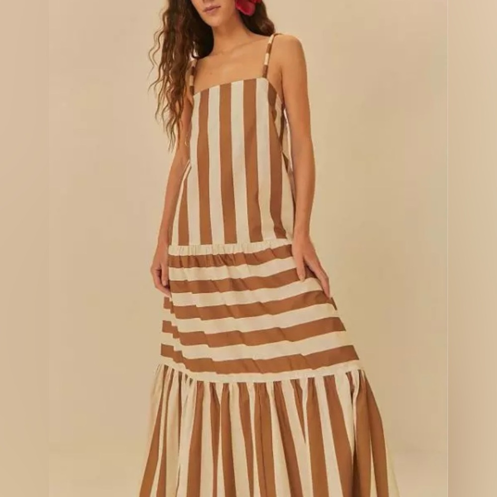 FARM Rio Brown and Cream Striped Maxi Dress
